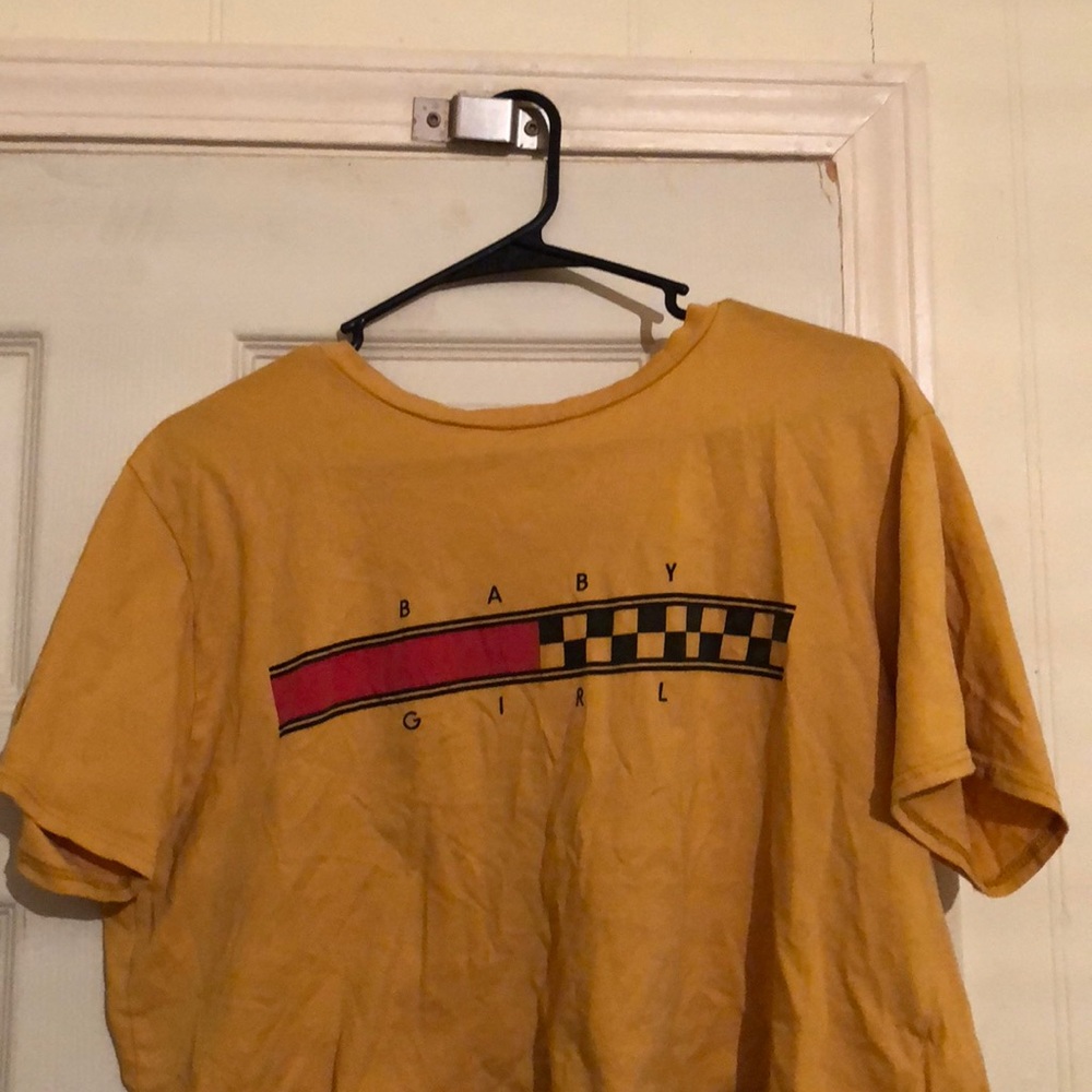 cropped shirt (looks orange but is really yellow)